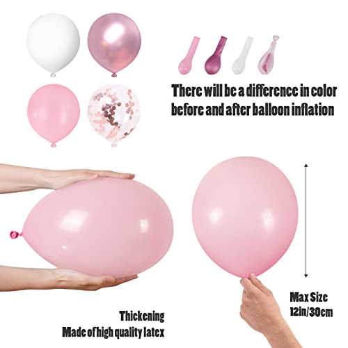 Image of Pink White Balloons Garland Arch Kit 104 PCS Metallic Pink Gold Confetti Latex Balloons for Baby Girl Shower Birthday Wedding Anniversary Bachelorette Party Decorations