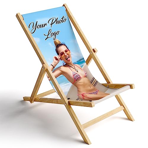 Ferocity Chaise Longue Pliable en Bois Fauteuil de Plage Pliant en hetre Classique Lit de Plage Votre Logo/Photo [119]
