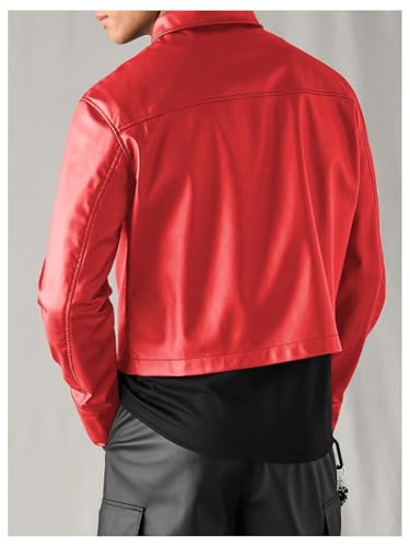 Men's Faux Leather Jacket Zip Up Lightweight Crop Bomber Jacket Lapel Collar Biker Motorcycle Coat Outerwear2