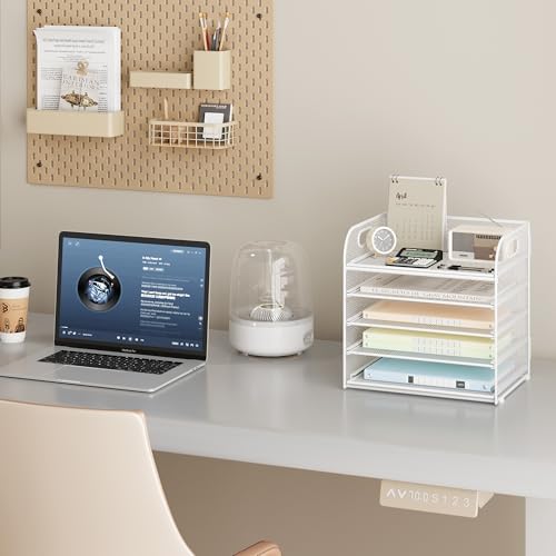 VITVITI Schreibtisch Organizer, 5 Ebenen Briefablage, Stapelbare Aktenhalter, Ablagefächer mit Griff, Bürobedarf für A4 Dokumentenablag, Papier, Buch, Magazin (Weiß)