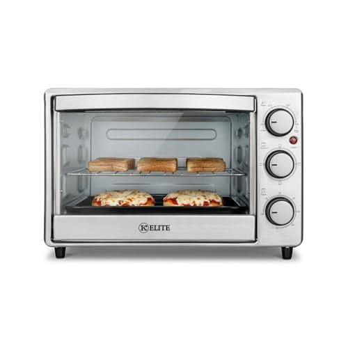 Kitchen Elite 6-Slice Toaster Oven, Compact Countertop Appliance with Bake Tray, Wire Rack, Adjustable Timer, and Temperature Control, Stainless Steel