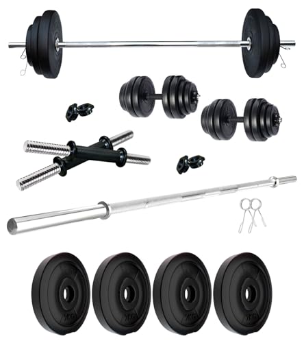 Image of Kore PVC 8 Kg Home Gym Set with One 3 Ft Straight Rod and One Pair Dumbbell Rods, Multicolour