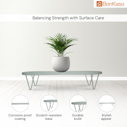 Image of BonKaso Heavy Duty Stadium Plant Stand: 60.9X 22.5 x 12.7 cm, White - Set of 4, Modern Design for Indoor & Outdoor Use, Sturdy, Anti-Rust Planter Stand for Garden, Balcony, Patio