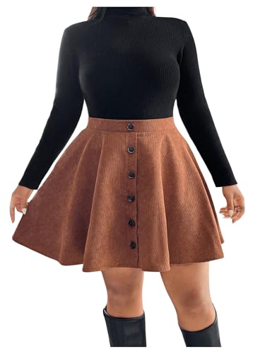Floerns Women's Plus Size Button Down Corduroy Skirt High Waisted Flare A Line Skirt