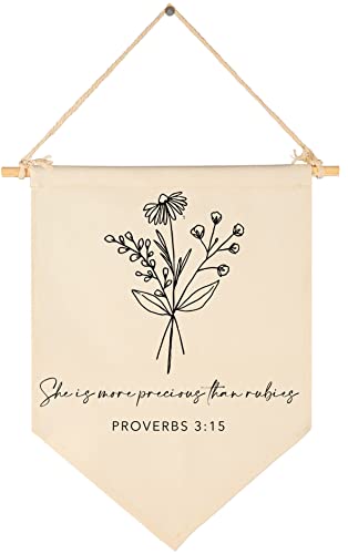 Image of Nursery Scripture Bible Verse-Christian Botanical Decor-Canvas Hanging Pennant Flag Banner Wall Sign Decor Gift for Nursery Bedroom Playroom Front Door Baby Kids Girl Boy Teen- Birthday Christmas Gift