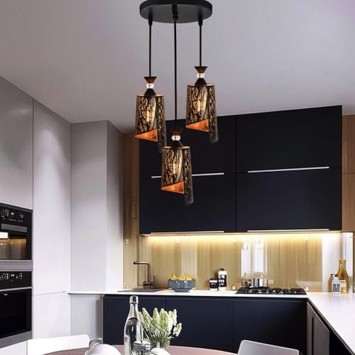Image of Groeien 3-Light Industrial Black Finish Metal Crystal Hanging Pendant Ceiling Lamp Fixture | Chandelier for Home, Indoor, Outdoor,Living Room, Bedroom(Bulb not Included)(3-Set)