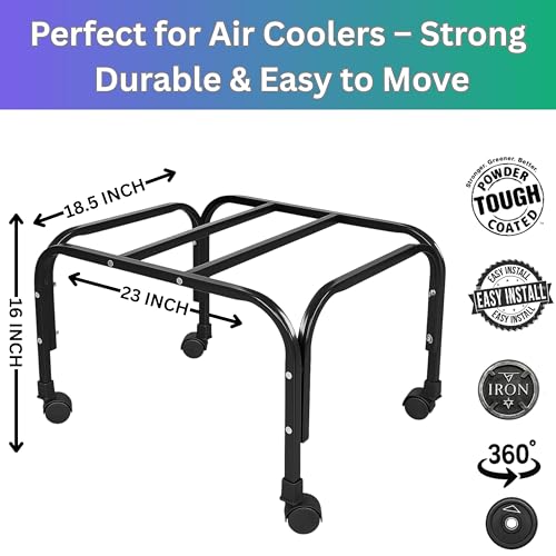 Image of StandPoint | Iron Cooler Trolley Stand | Black | 100kg Load Capacity | Heavy Bush Wheels for Smooth Mobility | Rust-Resistant | Easy Fit | Made in India