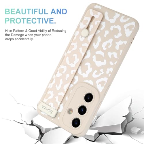 Image of Compatible with Samsung Galaxy S24 Case with Strap Wrist White | Cheetah Print Shockproof Soft TPU Protective Cover for Women Girls, Slim Anti Scratch Case 6.2 Inch, White