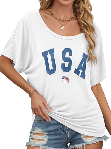 Image of Hilinker Womens Sexy Off The Shoulder Tops Short Batwing Sleeve T Shirt Oversized Casual Tee