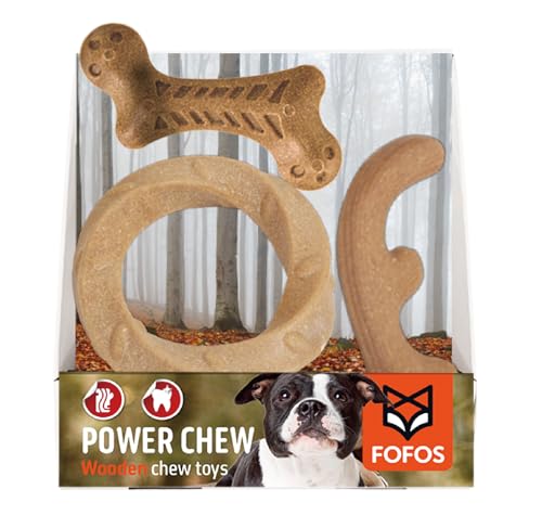 FOFOS Juguetes masticables para Perros para masticadores agresivos, Juguetes masticables de Hueso de Perro, Juguetes de Fibra Madera para dentición Extrema para Perros (3 Huesos S/M)