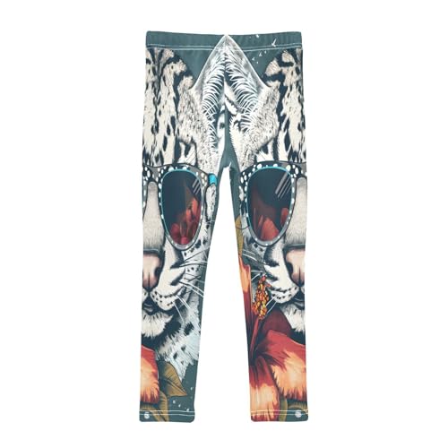 Toddler Girls Leggings Printed Yoga Pants Leggings Wild Cat Exotic Flower for Kids2