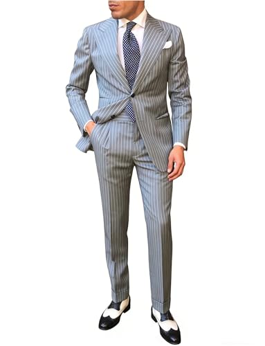 Pantalon de mariage et veste homme à rayures coupe ajustée pour silhouette élancée