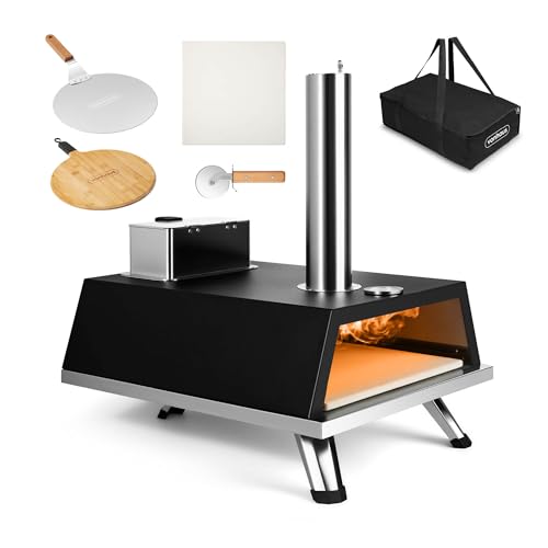 VonHaus Pizza Oven Outdoor For Tabletop with Accessories Chopping Board Peel Cutter Hose/Regulator Carry Bag Included Wood Pellet Fuelled for 12 Pizzas Can Smoke Meat Fish & Vegetables
