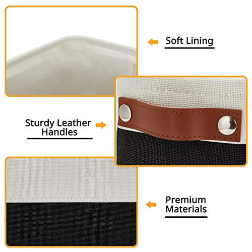 Image of DULLEMELO Toilet Paper Storage Basket with Leather Handles, for Back of Toilet, Bathroom Storage for Towels & Paper (White & Black)