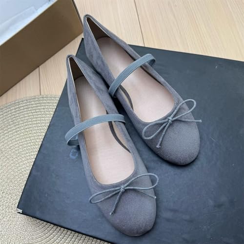 Image of TN TANGNEST Women's Mary Jane Flats Bow Ballet Shoes | Round Toe Flats with Buckle Strap Dressy Comfortable Faux Suede Flats