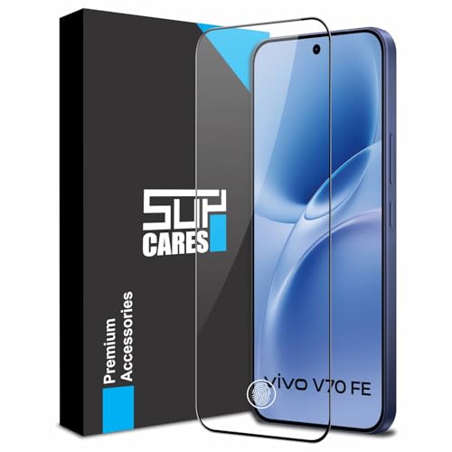 Image of SupCares Tempered Glass for Vivo V70 FE (6.83 Inch) With Installation Kit | 9H Edge to Edge Screen Protector | Black