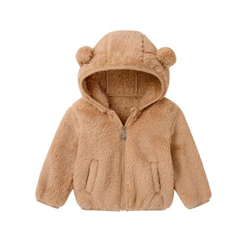 Image of Adarl Baby Toddler Boys Girls Fleece Jacket with Hood Zip Up Cute Bear Coats for Infant Boys Girls Fuzzy Jacket with Ear 1-5T