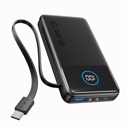 A ADDTOP 10000mAh Fast Charging Power Bank With Built in Cables, 22.5W Portable Charger with 3 Outputs 2 Inputs Battery Pack LED & 2 Flashlight PD3.0 QC4.0 Phone Charger for iPhone 17 16 15 14 Galaxy