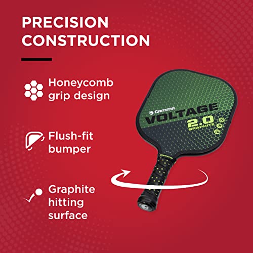 Gamma Sports 2.0 Pickleball Paddle: Mens And Womens Textured Graphite Face Pickle-Ball Racquet - Indoor And Outdoor Racket: Voltage Green, ~7.6 Oz #TOP2