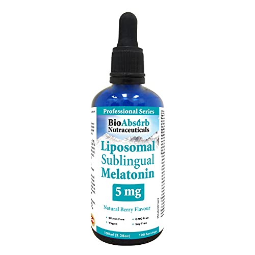 Liposomal Liquid Melatonin 5mg per Serving. 100-Day Supply. Fast Acting Sublingual Drops. Natural Berry Flavour (3.38oz)