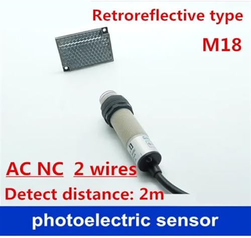Sensor M18 retrorreflectante de 2 cables con interruptor NC y voltaje 90-250V 2