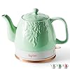 Toptier electric ceramic tea kettle boil water quickly and easily detachable swivel base boil dry protection carefree auto shut off 1 l green leaf  urban country home decor