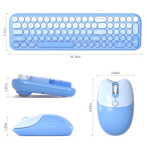 Image of KNOWSQT Wireless Keyboard and Mouse Combo - Blue-Gradient 2.4G Full-Size Typewriter Cute Colorful Keyboards - USB Plug and Play, for Windows, Laptop, Computer, PC, Desktop