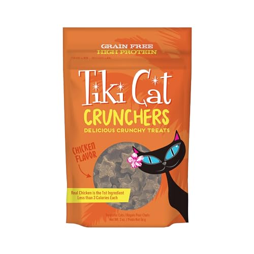Tiki Cat Crunchers Dry Cat Treats, Chicken Flavor, Low-Calorie Grain-Free Crunchy Snack, For Adult Cats, 2 oz. Pouch (6 Count)