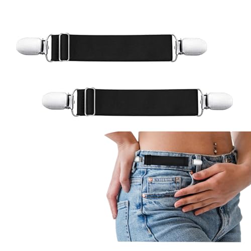 Image of Obtheleg 2pcs Pant Waist Tightener, Adjustable Hip Elastic Belt Band Cinch Clip, No Sew Removable Belt Loops For Men Women Kids For Jeans Pants Shirt Dress Boot - 2.5 * 20cm