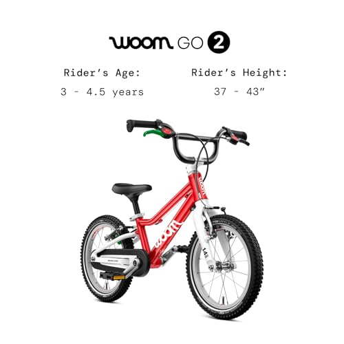 Image of woom GO 2 Bicycle for Children 3 to 4.5 Years Old, 14-Inch Lightweight Bike with Handbrake, Steering Limiter & Chainguard for Boys & Girls