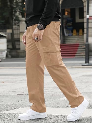 Image of GRECIILOOKS Men's Cargo Pants | 6 Pocket Cotton Cargo Joggers for Men | Loose Fit Stylish Pant with Pockets | Casual Baggy Trousers & Streetwear Lower