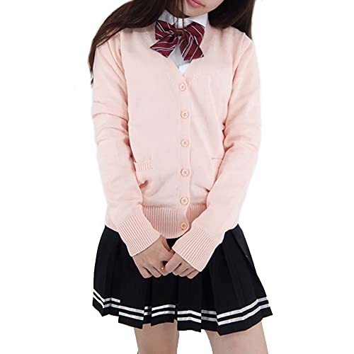 Image of Blostirno Women's Cardigan School Uniform Sweater Cardigans V-Neck Long Sleeve Button Down Knit with Pockets