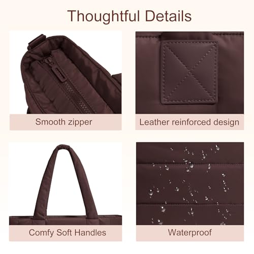 Image of Puffer Tote Bag for Women Quilted Nurse Bag Lightweight Work Bag for Teacher Travel Handbag with Multiple Pockets