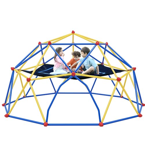 GOWE 10ft Geometric Dome Climber Play Center, Kids Climbing Dome Tower with Hammock, Rust & UV Resistant Steel Supporting 1000 LBS