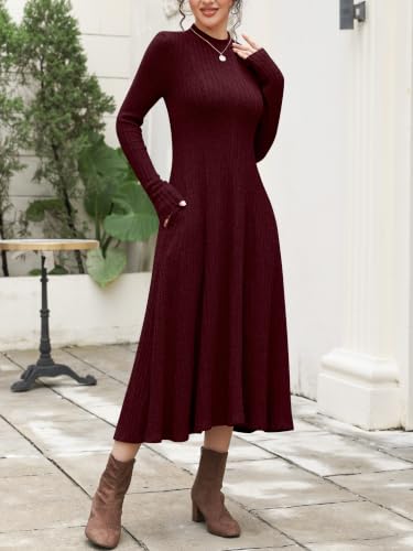 ANRABESS Womens Fall Ribbed Knit Mock Neck Long Sleeve Midi Dress - Image 3