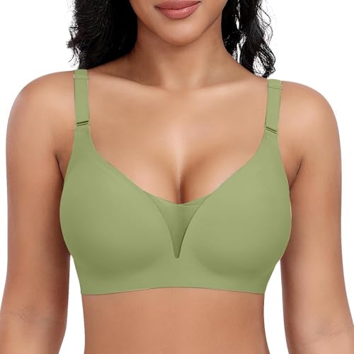 Generico Sujetador sin aros mujer costuras cómodo sujetador cuello en V busto con relleno Comfy Bralette Seamless correas ajustables base top corsé regalo de las señoras, Verde, M