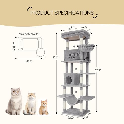 Árbol para gatos grande de 82.6 pulgadas color gris claro miniatura 5