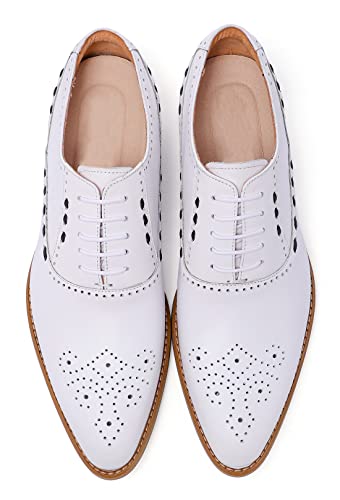 Santimon Mens White Oxfords Formal Dress Shoes - Genuine Leather Classic Round Toe Wingtip Brogue Lace Up Derby Shoes for Wedding Business4