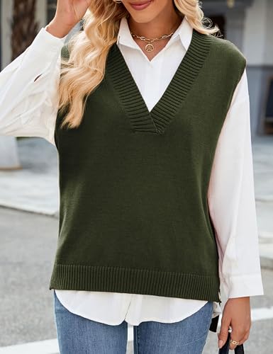 Image of Zontroldy Women's 2025 Lightweight V-Neck Knit Sweater Vest Sleeveless Ribbed Casual Tank Top Spring Business Casual Pullover