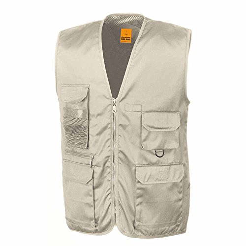 Result - Veste sans Manches Gilet Safari Reporter Multipoches Bodywarmer - R045X - Beige - Mixte Homme/Femme (XL)