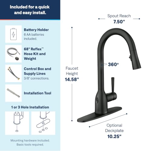 Image of Moen Adler Matte Black Motionsense Wave Sensor Touchless One Handle Pulldown Kitchen Faucet Featuring Power Clean, 87233EWBL