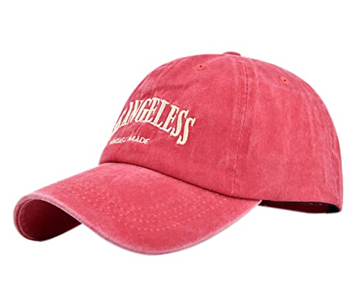 YULOONG Vintage Baseball Cap Stickerei LOS Angeles Washed Denim Trucker Cap 100% Baumwolle Sonnenhut für Männer Frauen Einstellbar Rot