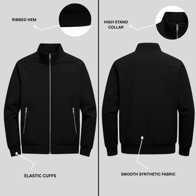 Image of GRECIILOOKS Stylish Jacket For Men | Regular Fit Zip-Up Casual jacket | Polyester-Cotton Bomber jackets for men