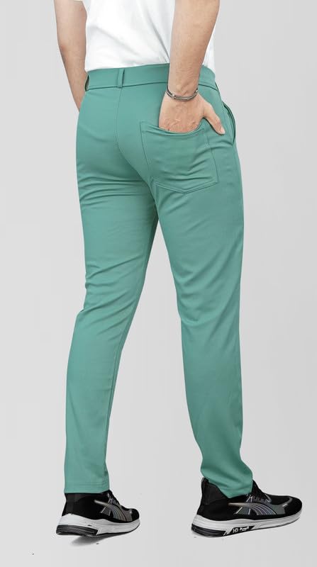 Image of MiraMichi Men's Slim Fit Formal Trousers - Crafted from Premium Lycra Blend Fabric, Solid Pattern, Ideal for Formal Occasions