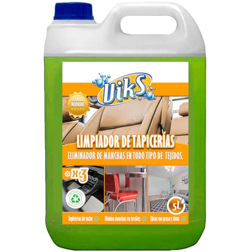 Viks | Limpiador de Tapicerias | Detergente desengrasante concentrado para eliminar colorantes, ceras y grasas en asientos, alcantara, cuero y alfombras | Apto para Hogar y Coche | 5 Litros