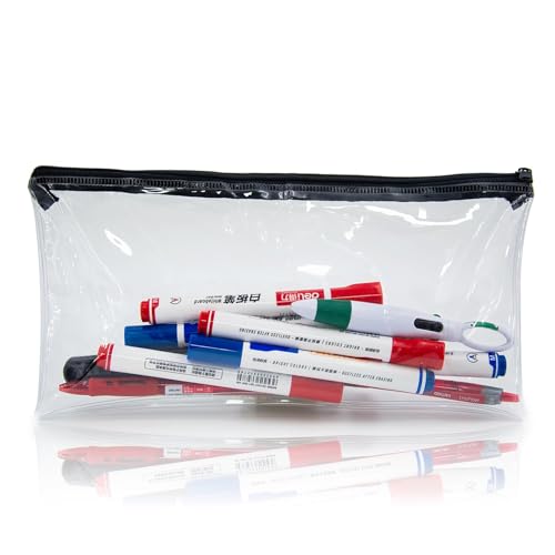 Astuccio trasparente per esami, grande, 30 cm, trasparente, lungo, con cerniera nera, per scuola, ufficio o viaggio, Trasparente, oringin, Scuola