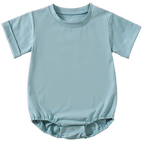 Image of Jimonda Baby Boy Girl Bubble Romper Solid Color Bodysuit Short Sleeve Organic Cotton T-Shirt