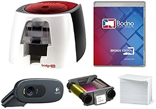 Badgy100 Color Plastic ID Card Printer with Complete Supplies Package with Bodno ID