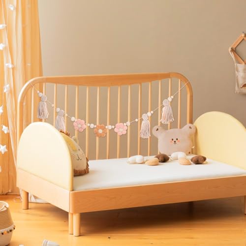 Guirlande de pompons bohème perles bois déco murale ferme chambre