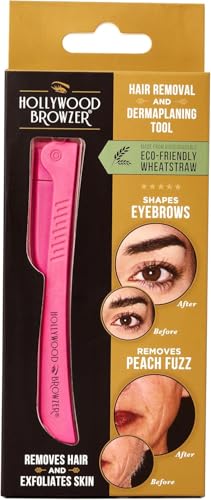 Hollywood Browzer Dermaplaning Razor Tool for Face - Eyebrow Shaping - Removing Unwanted Hair and Peach Fuzz - Exfoliating Tool for Women - Face Razor for Women - Facial Hair Remover - (Pink Sapphire)
